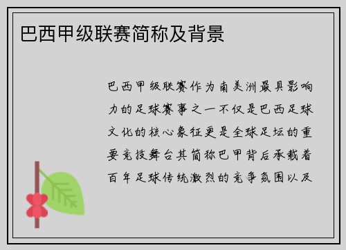 巴西甲级联赛简称及背景