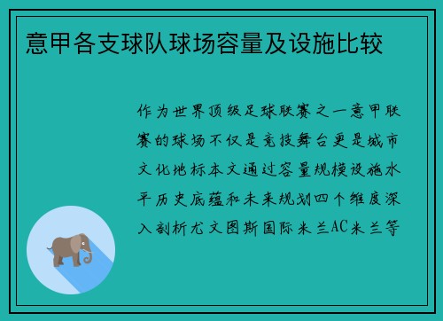 意甲各支球队球场容量及设施比较